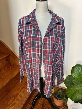 Casual Men's Plaid Button-Down Shirt - Red & Blue